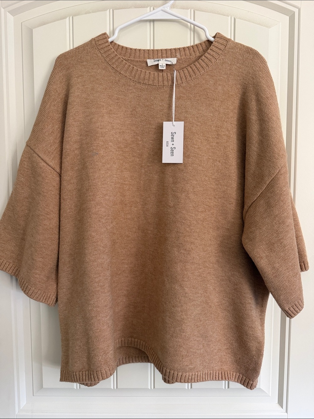 Camel Short-Sleeve Crewneck Sweater
